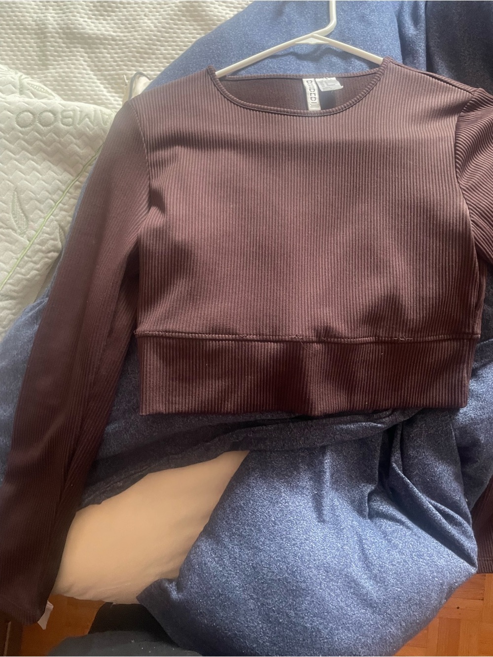 aerie Ribbed Long Sleeve Crop Top - Chocolate Brown